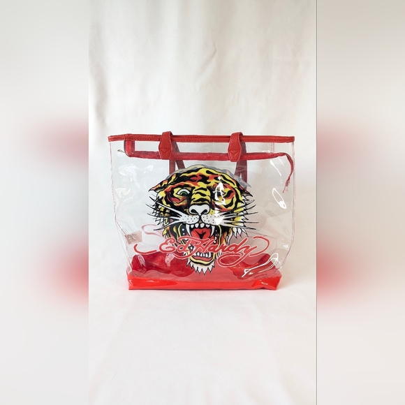 Ed Hardy Handbags - Ed Hardy Clear Tiger Tote PVC Red Trim Shoulder Bag Tattoo DEADSTOCK - NWT